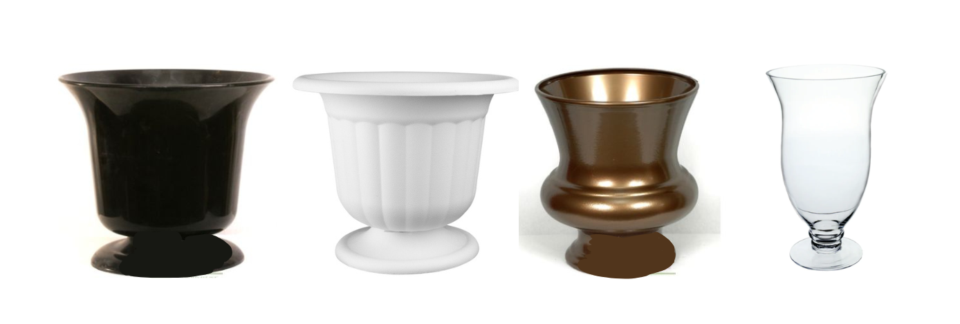 Four different colored vases on a white background