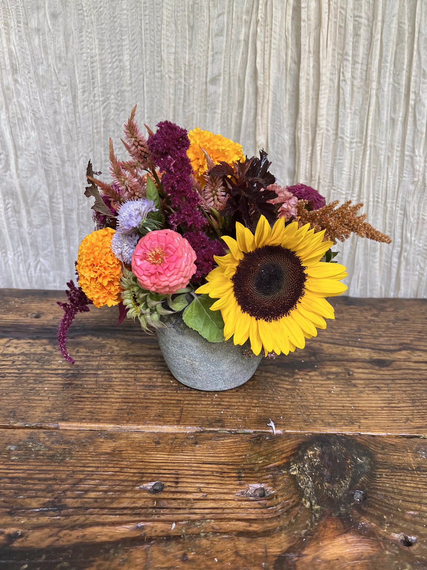 Classic Arrangement with sunflowers, marigolds and zinnias Sweet Blossoms LLC