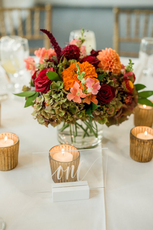 wedding Centerpiece with dahlias, marigolds and hydrangea Sweet Blossoms LLC