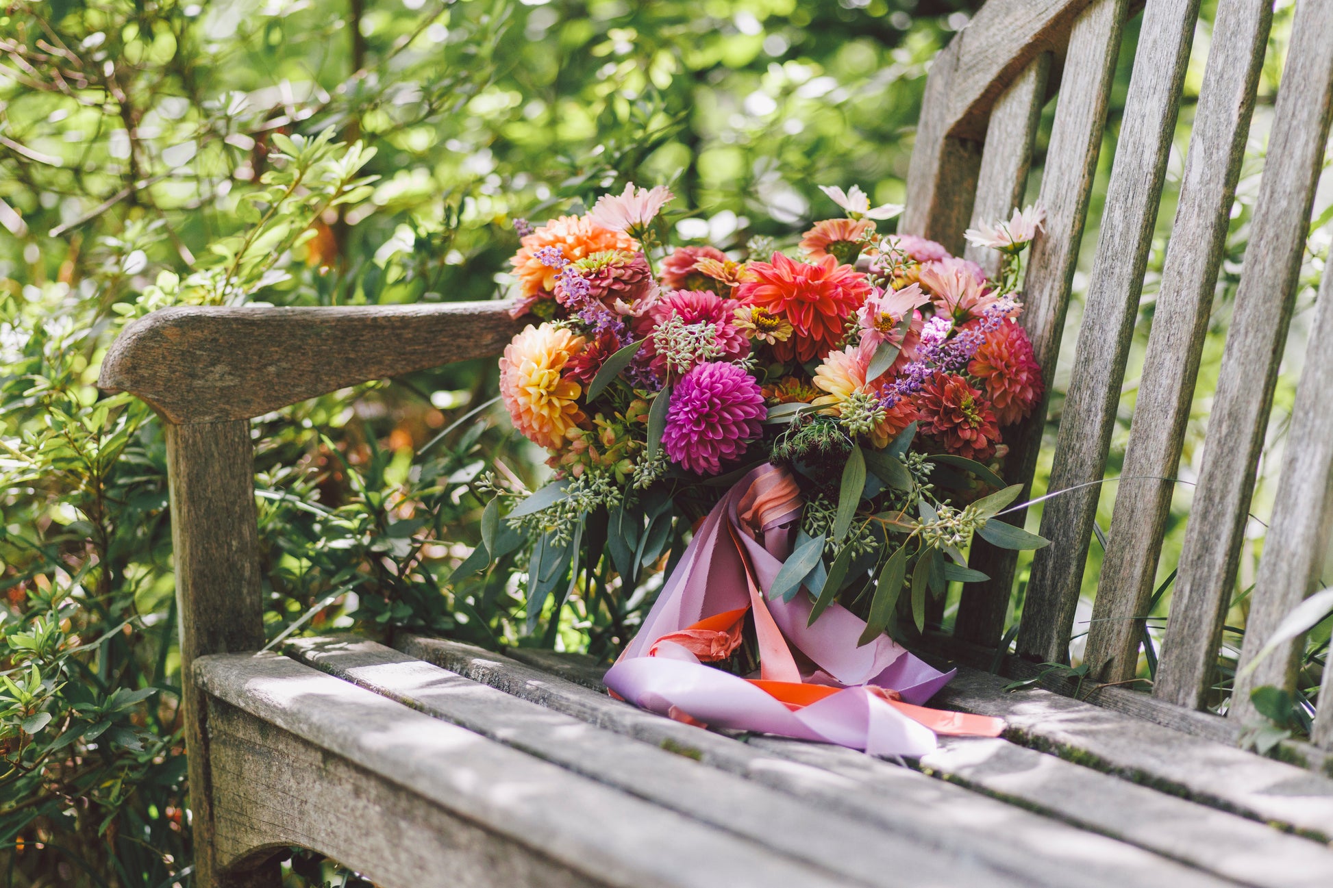 wedding Bouquet with dahlias, zinnias, and cosmos Sweet Blossoms LLC